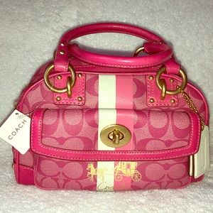 NWT Coach heritage stripe domed satchel in pink